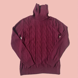 TRIBA Cable Knit Turtleneck Sweater – Burgundy, XS, NWT